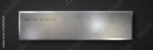 Metal horizontal banner. Vector Metal brushed plate with place for inscriptions isolated. Realistic steel background