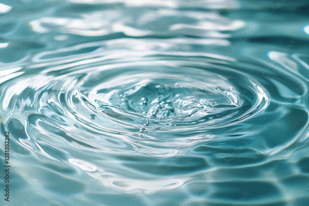 Water droplet creating ripples in turquoise liquid surface Water droplet creating ripples in turquoise liquid surface
