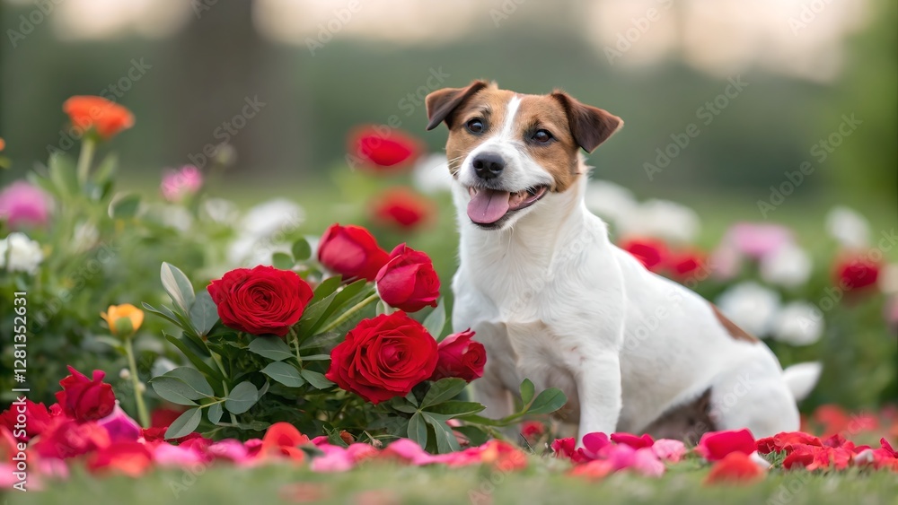 Happy Jack Russell Terrier Amidst Valentine's Day Roses