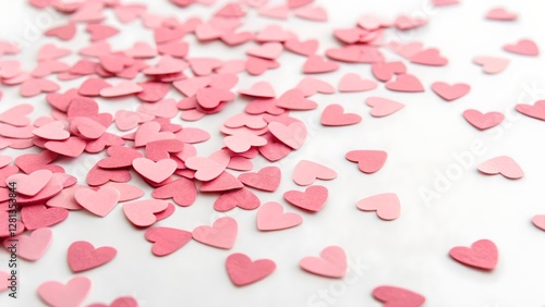 Obraz na płótnie Pink Heart Confetti Scattered on White Background w salonie