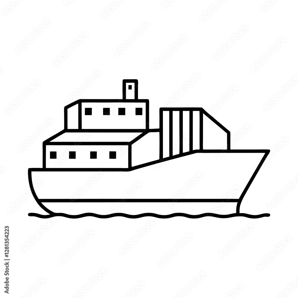 Obraz premium Nautical Container Ship Outline Vector Art