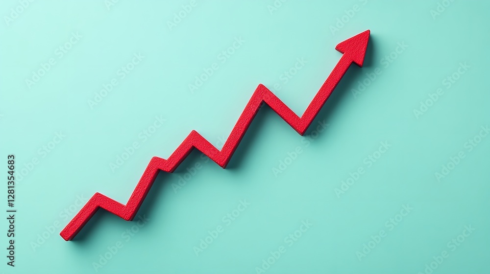 Red Upward Arrow Growth Chart on Teal Background Red Upward Arrow Growth Chart on Teal Background