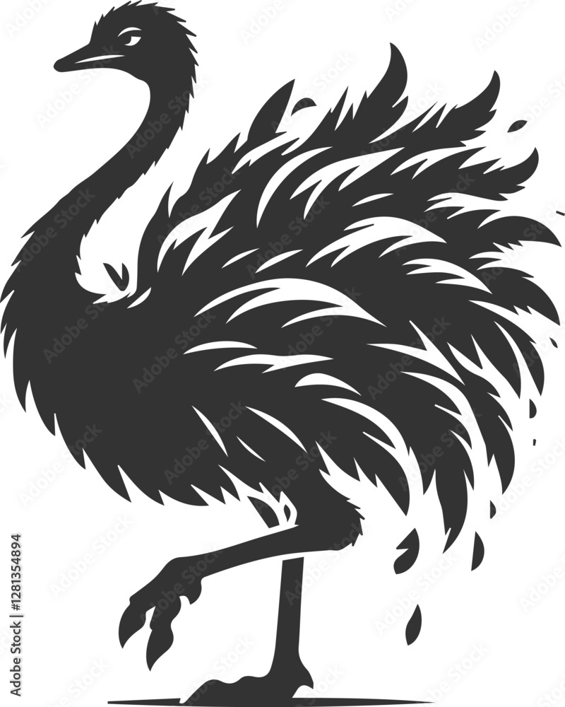 Obraz premium Ostrich shaking its feathers animal silhouette vector