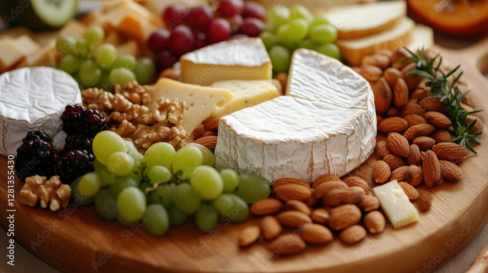 cheese board featuring variety of cheeses, nuts, and fruits, creating delightful and colorful spread for gatherings cheese board featuring variety of cheeses, nuts, and fruits, creating delightful and colorful spread for gatherings