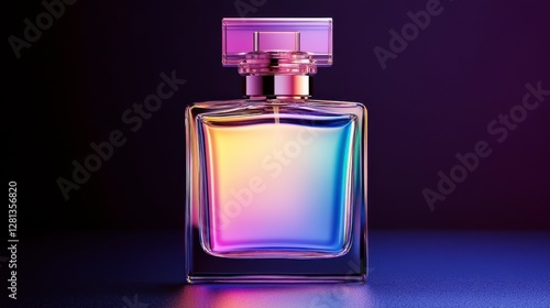 Elegant Holographic Perfume Bottle Against Dark Background