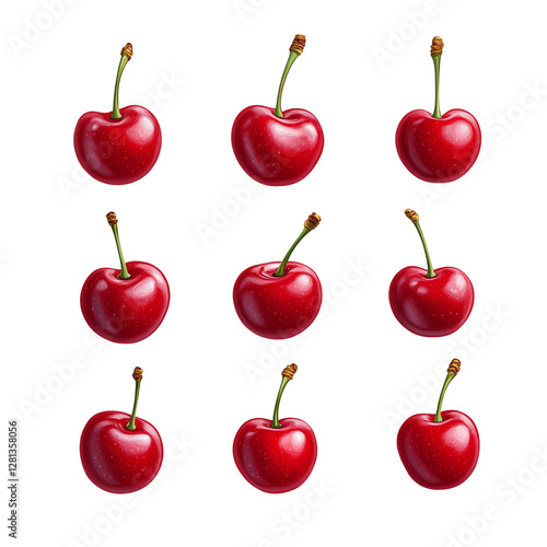 Fresh red cherries, white isolated background.