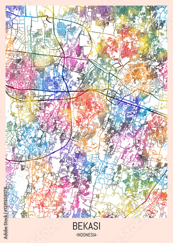 Wallpaper Mural Bekasi Indonesia City Map, downtown tourism, house art travel, scenic metropolis concept, travel art city, patriotic abstract banner Torontodigital.ca