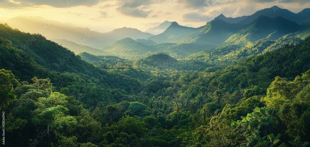 Fototapeta premium Lush Mountain Valley at Sunrise