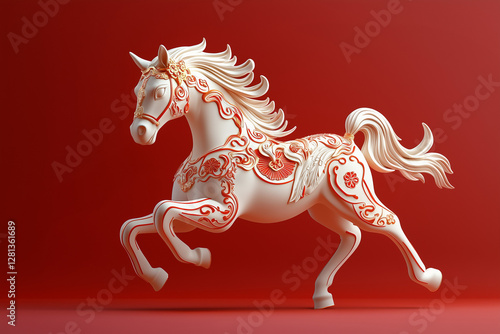 Wallpaper Mural 3D horse isolated on a red background for Chinese New Year Torontodigital.ca