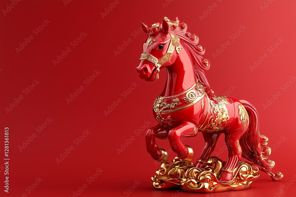 Fototapeta premium 3D horse isolated on a red background for Chinese New Year
