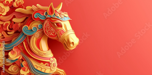 3D horse isolated on a red background for Chinese New Year