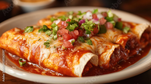 Wallpaper Mural Delicious enchiladas topped with cheese, salsa, and fresh vegetables Torontodigital.ca