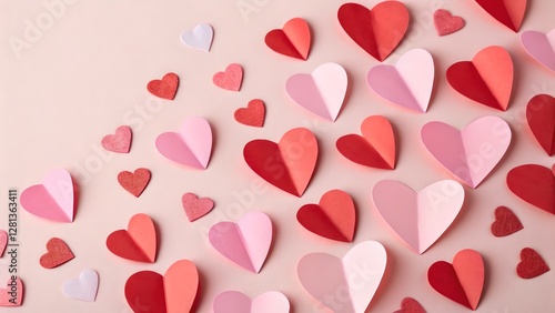 Obraz na płótnie Romantic Pink and Red Paper Hearts Valentine Background w salonie