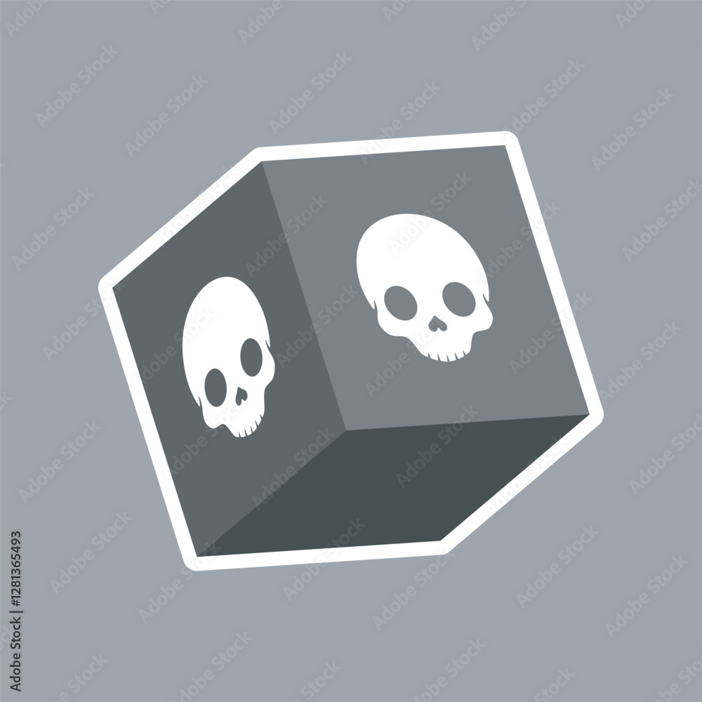 black skull cube with outline flat vector design. black skull cube with outline flat vector design.