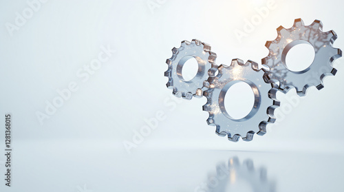 Generative AI Connected Gears, Innovation, and Technology Concept gear gears cog mechanical chrome metallic technology white background reflection engineering innovation teamwork progress