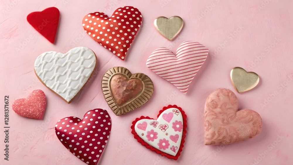 Romantic Assorted Hearts on Pink Background