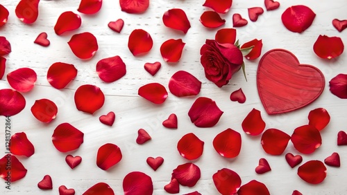 Romantic Valentines Day Rose Petals and Heart Decoration
