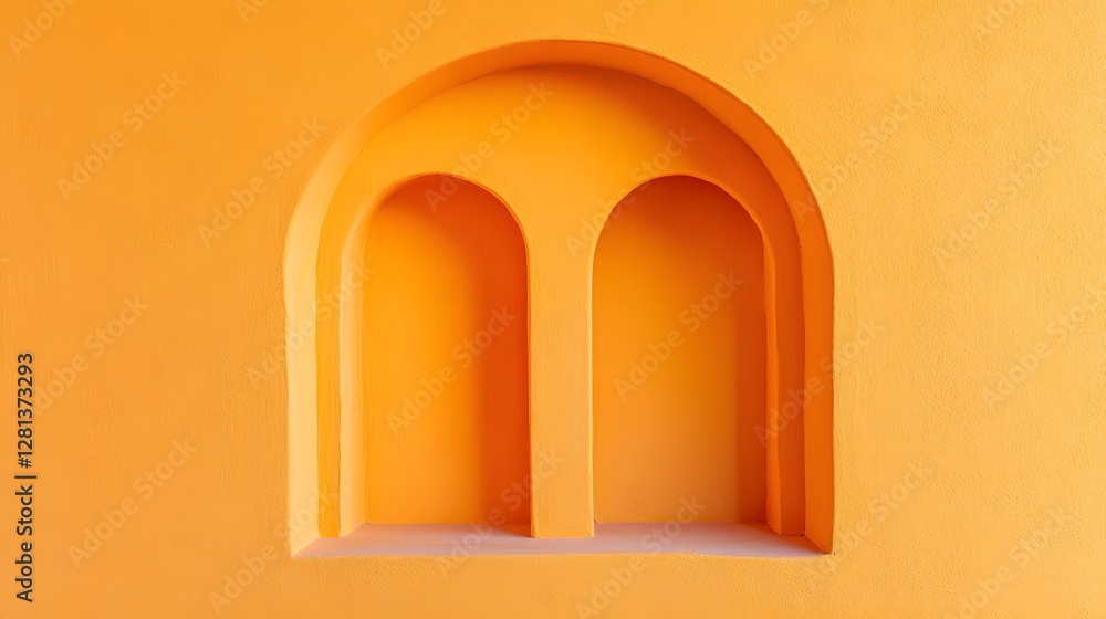 Fototapeta premium Abstract Orange Wall Niche Architectural Design