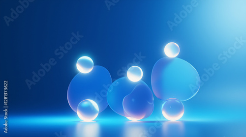 Generative AI Abstract Blue Spheres Creative Background abstract sphere blue translucent 3D rendering background glowing pebble geometric shape innovation technology futuristic design