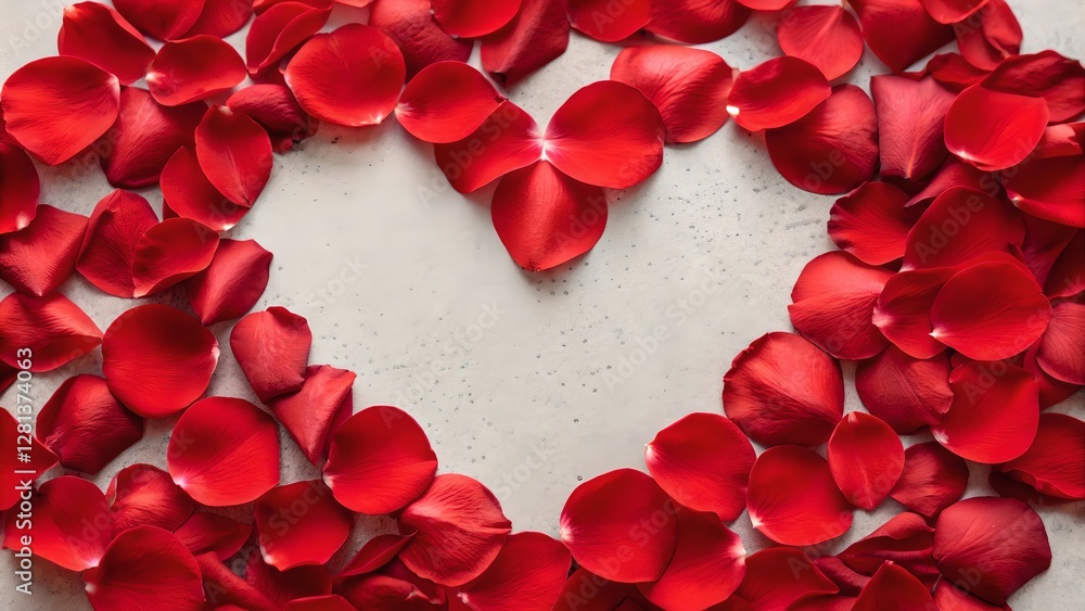 Romantic Red Rose Petals Heart Shape Valentines Day Background