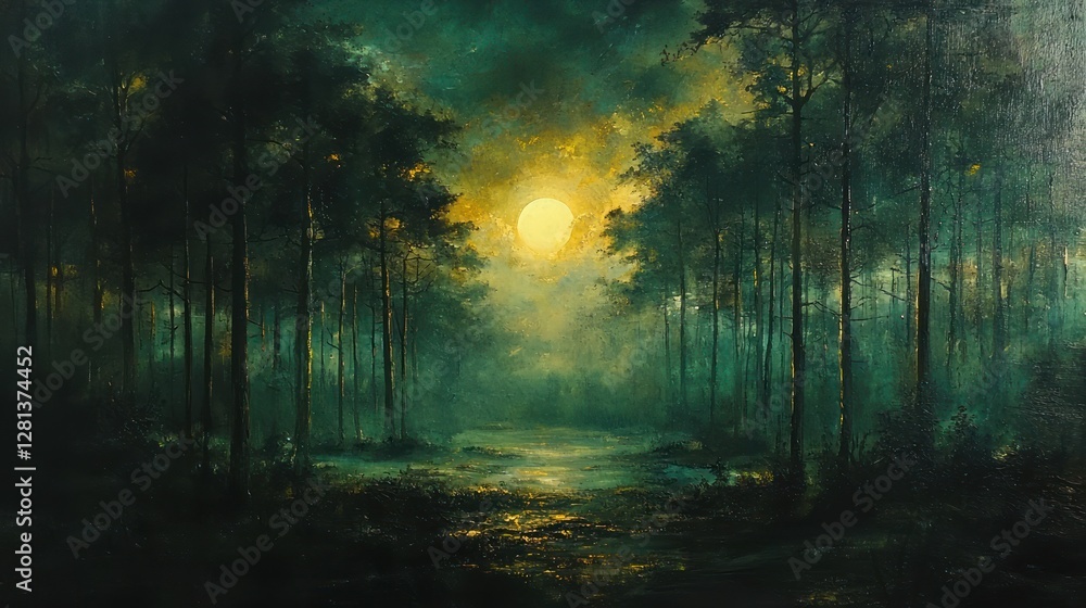 Obraz premium Moonlight Illuminates A Mystical Forest Path