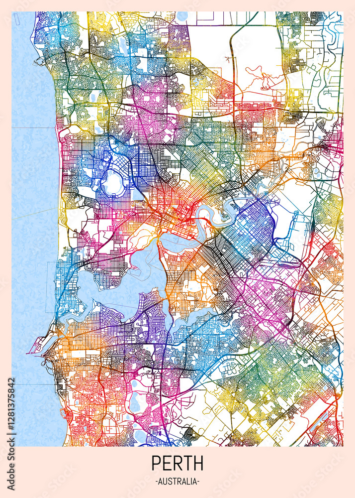 Perth Australia City Map, downtown tourism, house art travel, scenic metropolis concept, travel art city, patriotic abstract banner