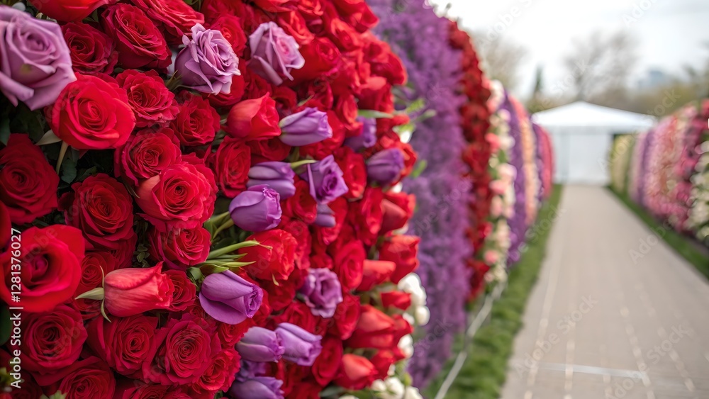 Vibrant Red and Purple Rose Wall Valentine's Day Floral Background