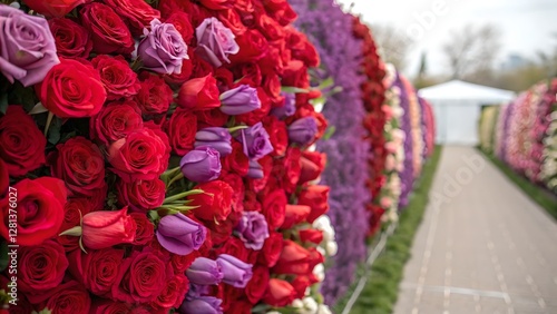 Obraz na płótnie Vibrant Red and Purple Rose Wall Valentine's Day Floral Background w salonie