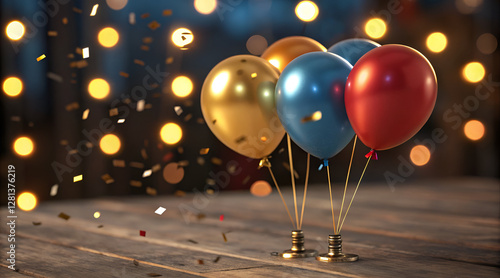 Wallpaper Mural Festive Celebration Scene with Gold and Blue Balloons, Confetti, and Bokeh Lights – Party Atmosphere Torontodigital.ca