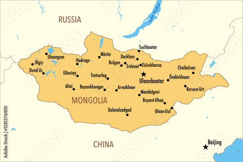 Vector Map of Mongolia with Major Cities and Neighboring Countries – Infographic Illustration