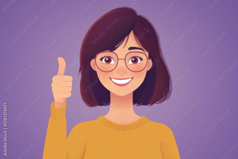 Selfie Arm: Attractive Lady Demonstrating Thumbs Up in Casual Attire with Camera, Isolated on Purple Background Selfie Arm: Attractive Lady Demonstrating Thumbs Up in Casual Attire with Camera, Isolated on Purple Background