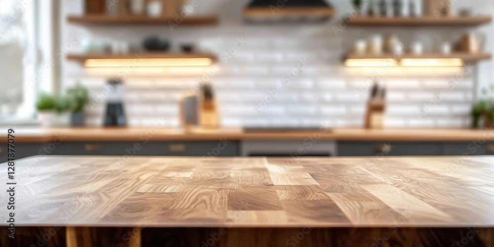 Modern kitchen interior with wooden countertop