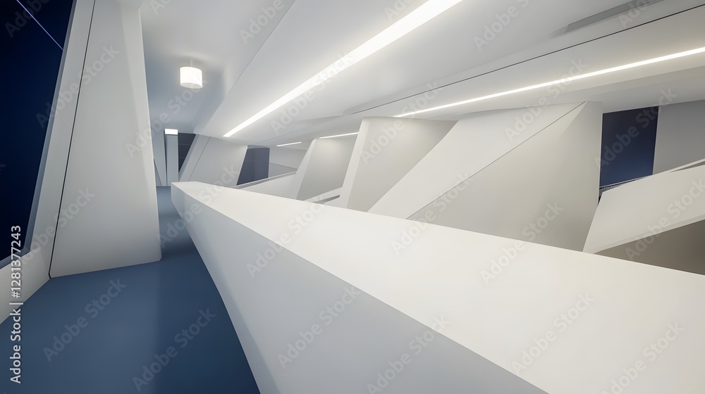 Fototapeta premium Modern Architecture Interior Corridor White Walls Geometric Design