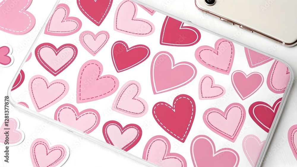 Pink Hearts Pattern on Tablet Case