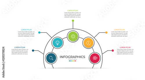 Business infographic template. Circle creative element design with marketing icons. Vector illustration 5 Step.