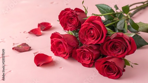 Obraz na płótnie Romantic Red Roses on Pink Background w salonie