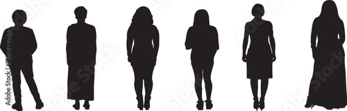 vector; silhouette,back view of a group of women standing