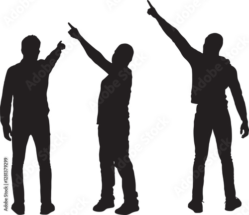 vector; silhouette, of a group of men standing pointing up