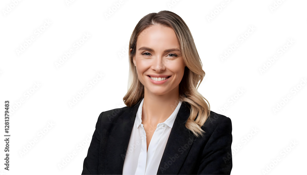 Portrait of a smiling businesswoman, a professional and confident woman in suit, isolated on transparent background Portrait of a smiling businesswoman, a professional and confident woman in suit, isolated on transparent background
