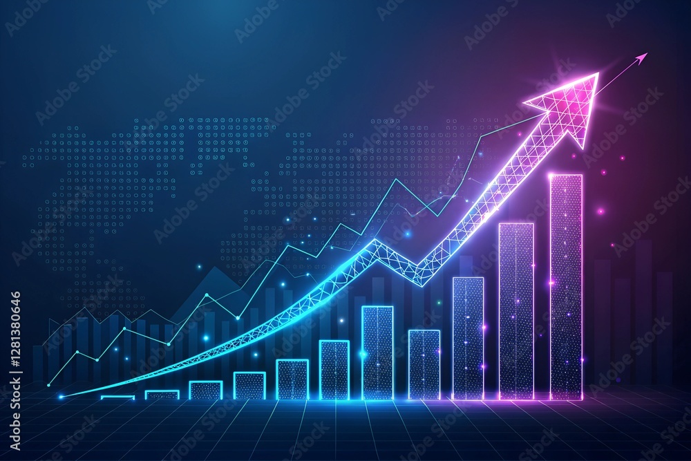 Naklejka premium Futuristic Financial Growth: Neon Data Visualization & Economic Expansion