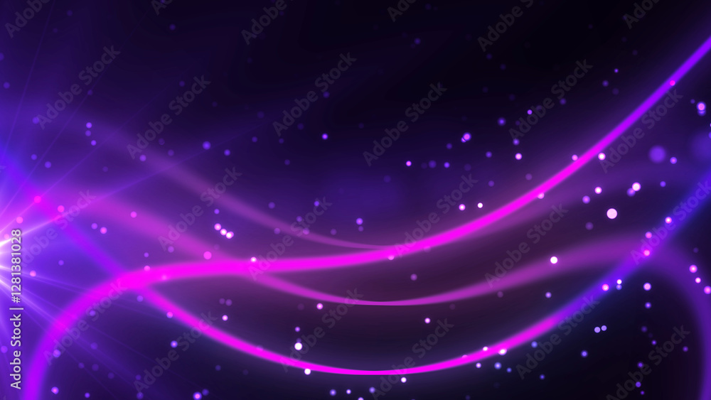 Fototapeta premium Light flares and particles move with magical galaxy lines shining in center. In motion star birth super nova dark magical fantasy like 3d opening portal bg. Award ceremony luxury curve beautiful bg.