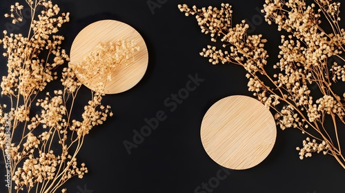 Elegant Dried Flowers & Wooden Coasters Mockup