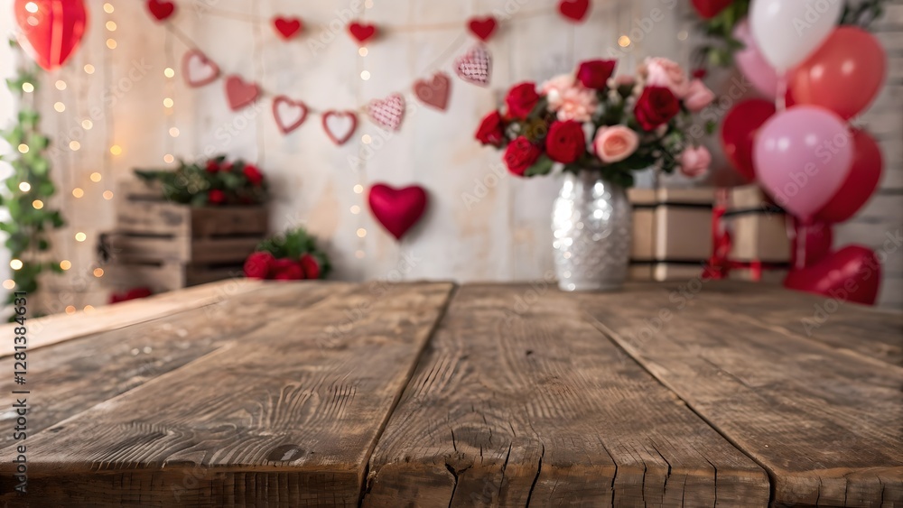 Rustic Wooden Table Valentines Day Background