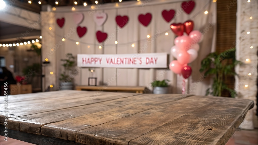 Rustic Wooden Table Valentines Day Decor Background