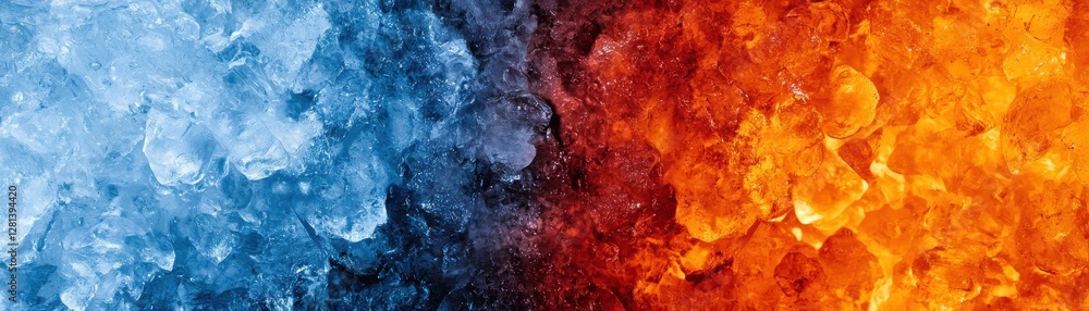 Naklejka premium Texture of Ice and Fire Creating a Visual Contrast Between Cool Blue and Warm Orange Shades