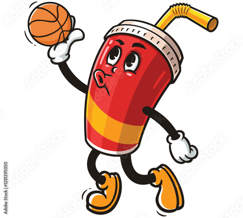 Soft drink cup character mascot cartoon playing slam dunk basketball 