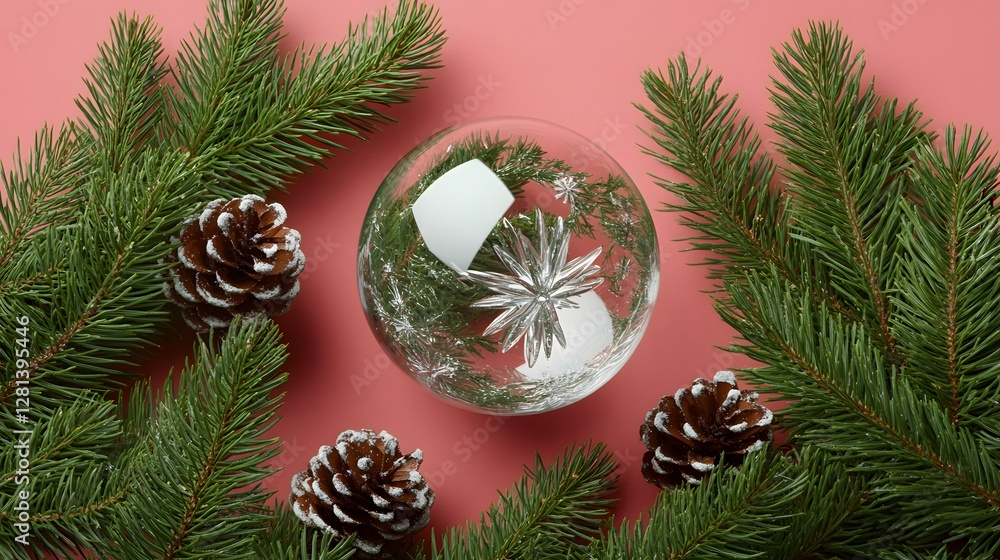 Festive Christmas Ornament with Pine Branches and Pinecones Festive Christmas Ornament with Pine Branches and Pinecones