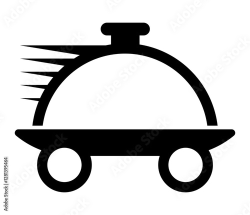 food delivery icon featuring a cloche on wheels with speed lines, symbolizing fast food service.