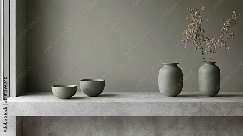Sage Green Speckled Pottery Bowls Vases Minimalist Home Decor Still Life Sage Green Speckled Pottery Bowls Vases Minimalist Home Decor Still Life
