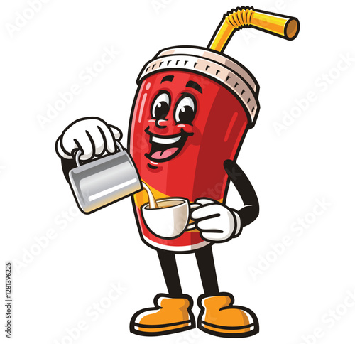 Soft drink cup character mascot cartoon as barista
